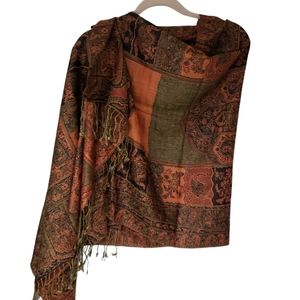 Earthy tones paisley pashmina scarf wrap shawl